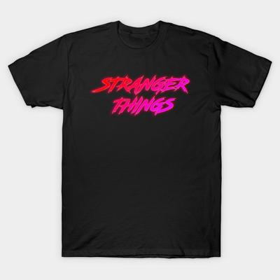 Мужская черная футболка с принтом Stranger Things - Ретро Неон Печать на бумаге для трансфера без вырезания Хлопковая футболка