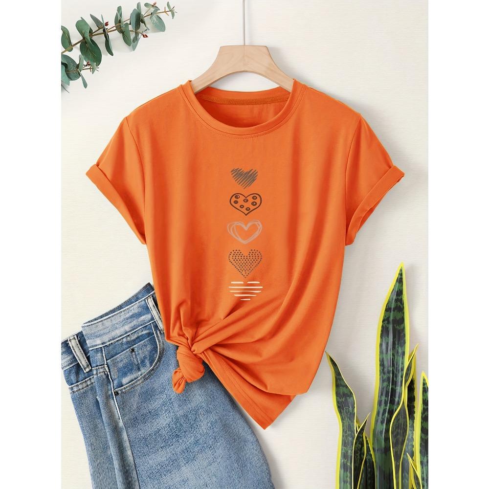 Women Cotton Short Sleeves T-shirts Minimalist Hearts Women's Tee Cute Doodle Graphic Casual Everyday Top