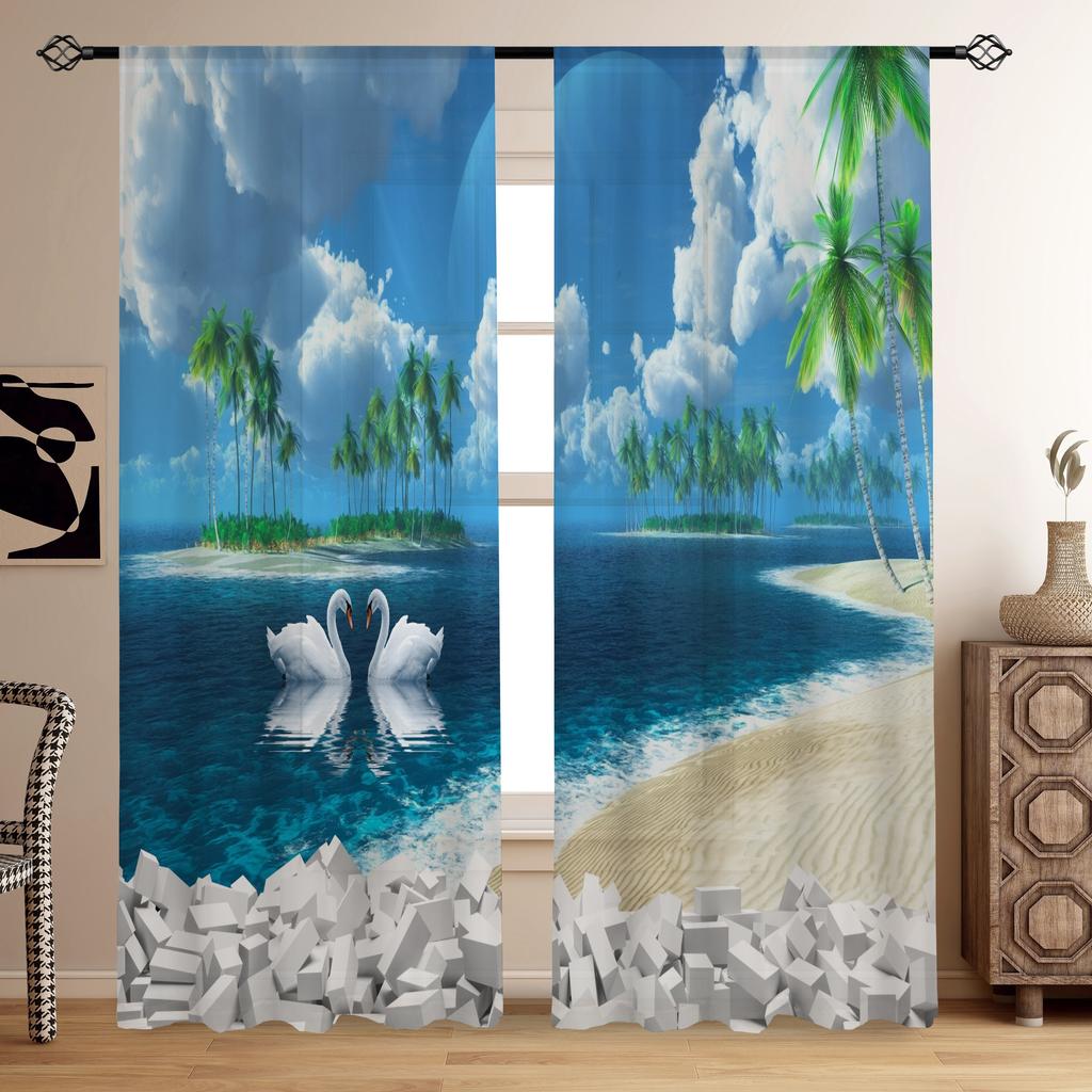 2 шт. Водопад птица журавль напечатанные шторы полиэстер люверс верхняя штора для офиса спальня гостиная природа пейзаж дом