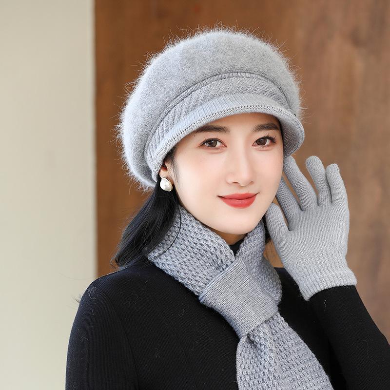 Elegant Winter Beanie for Women - Cozy Knit with Floral Accent, Perfect for Middle-Aged & Elderly, Stretch Fit, Hand Washable