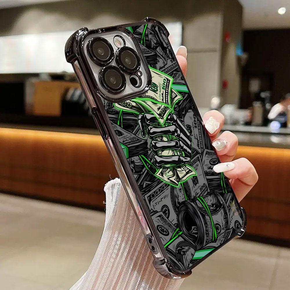 Черный Доллар Время Деньги Чехол для Телефона для iPhone 11 13 15 16 17 Pro Max 14 Plus 17Air 16E 13 Pro 12 Mini 17Pro Мягкий Прозрачный Чехол
