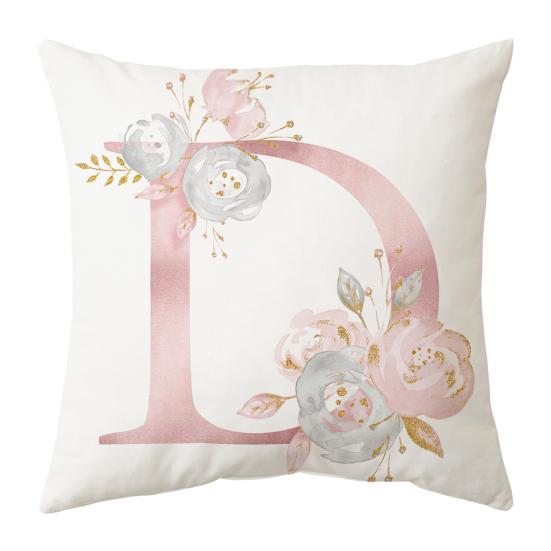 Чехол на подушку, многоразовый чехол для создания атмосферы, короткий бархатный стильный Невыцветающий чехол с розовыми буквами и цветочным декором