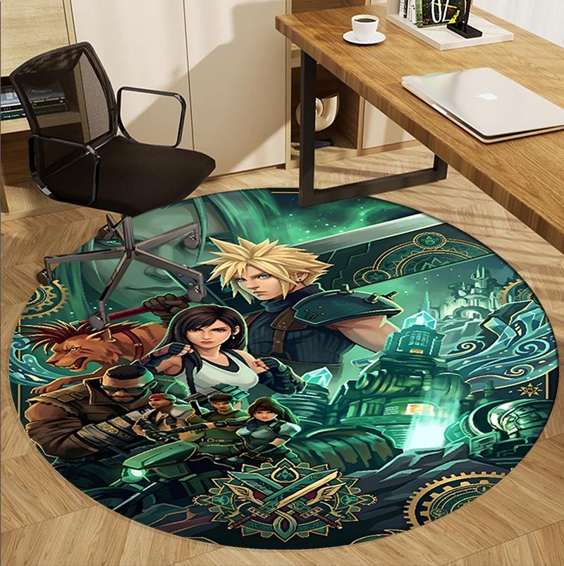 Final Fantasy Pattern Round Rug, Indoor/Outdoor Mat, for Picnic, Gameroom, Bedroom, Office, Living Room, Home Decor Carpet, Birthday Gift