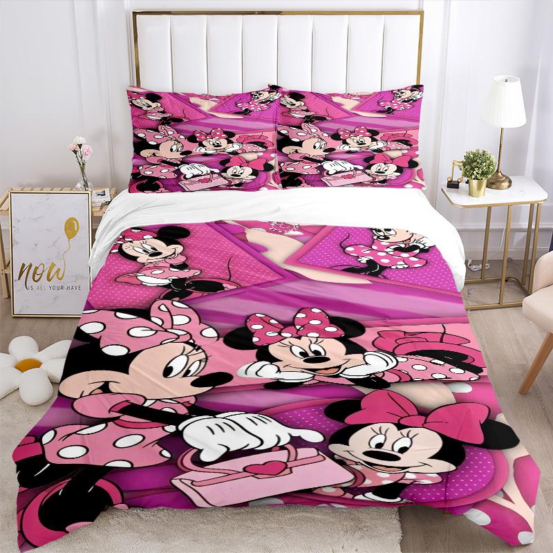 Pink Minnie Mouse Collage Print 3Pcs Bedding Setduvet Cover With 2 Bedropillowcase Home Birthday Gift