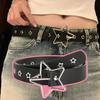 Women Belt Punk Style Rock Star Pattern Belt with Adjustable Hollow Hole Design Dresses Jeans Shirts Faux Leather Belt