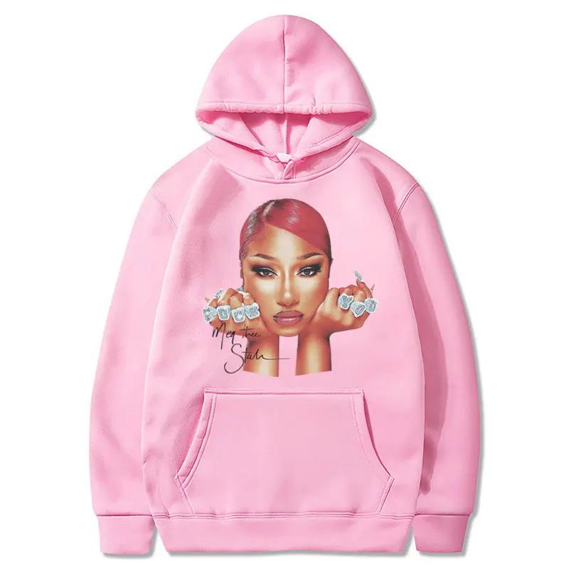 Модная толстовка с принтом лица рэперши Megan Thee Stallion, винтажный хип-хоп 90-х, мужская и женская, с флисовой подкладкой, оверсайз, повседневная, уличная одежда