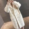 Korean-Style Plaid Knit Coat: Mid-Length Imitation Mink Velvet, Loose Fit, Early Winter Women's Fashion