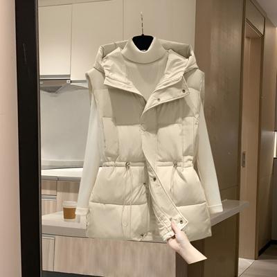 Осенне-зимний повседневный пуховый хлопковый жилет без рукавов с капюшоном для женщин, короткий свободный, корейская версия, женская куртка-майка