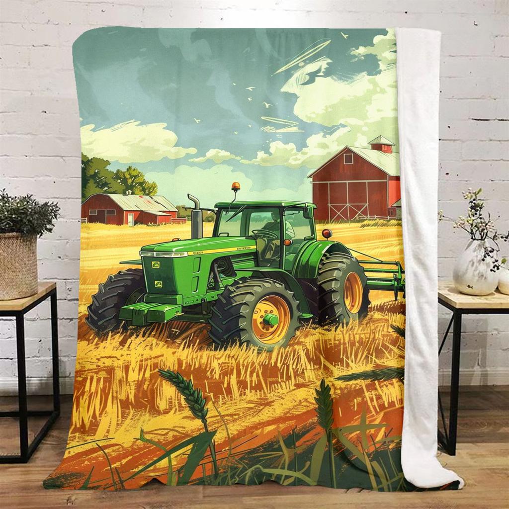 1PC Tractor Farmhouse Scene Blanket Soft Comfortable All Seasons Suitable Sofa Office Travel Festive Gift