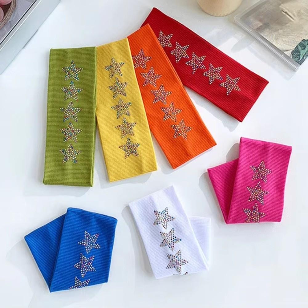 Non Slip Knit Hair Band Elastic Stretchy Sweatband Y2K Rhinestone Star Headband Daily Wear