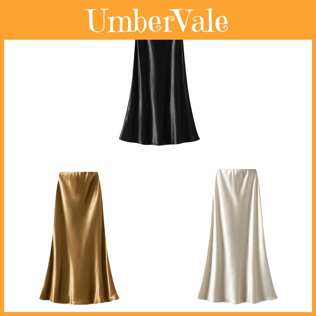 Elegant Satin Fish Tail Skirt For Women With Stretch Waistband In Spring Fashion