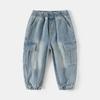 Children's Tooling Jeans Boys Autumn New Trend Big Pocket Pants Medium and Small Children's Trousers