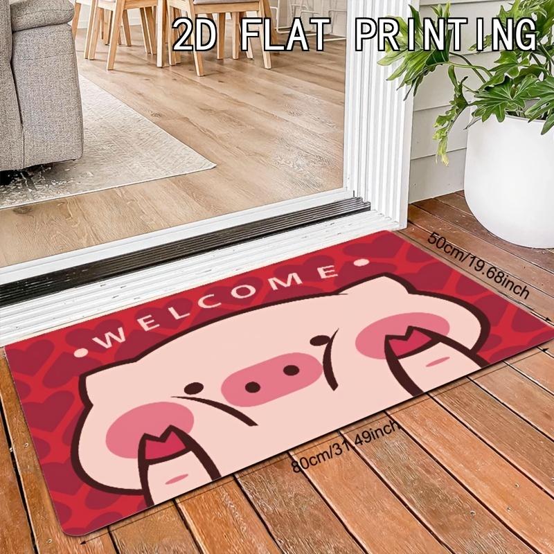 Cute Cartoon Pig Welcome Door Mat - Funny Animal Floor Rug, Entryway Mat, Non-Slip, Multiple Sizes