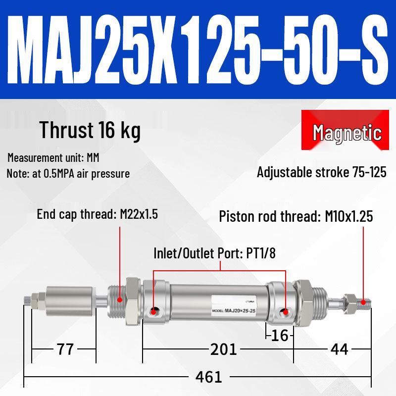 Adjustable Stroke Mini Stainless Steel Pneumatic Cylinder (maj16/20/25/32/40X100-25-50sca)