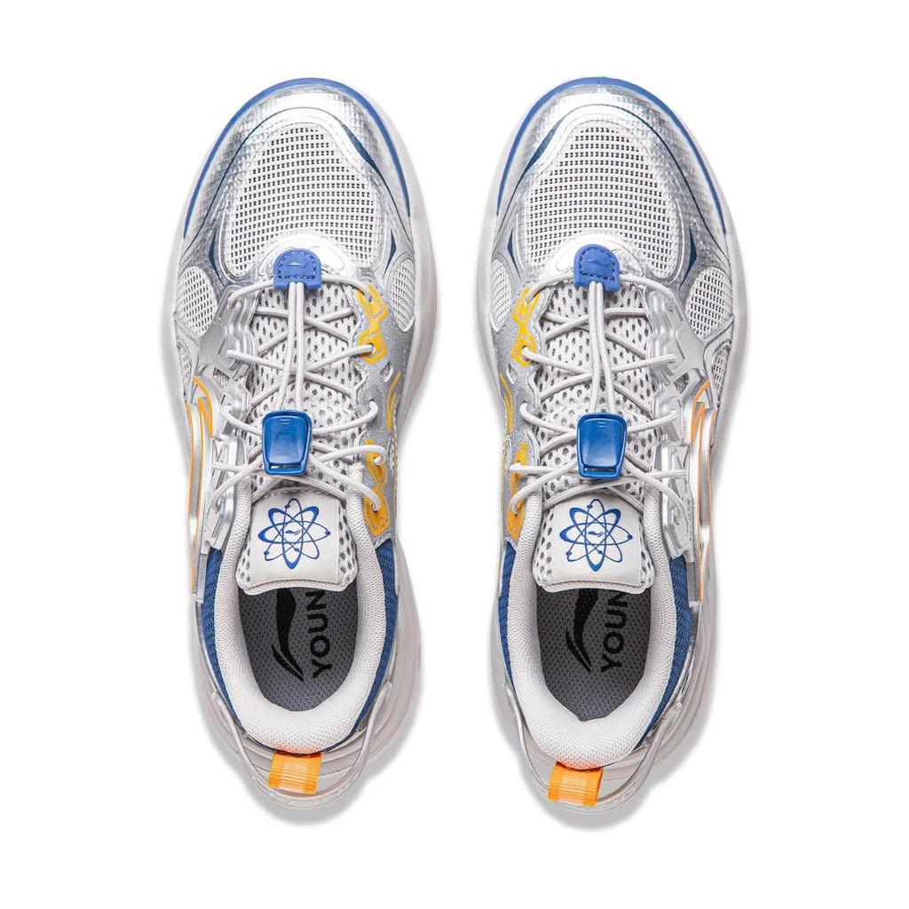 Li Ning Youth  Childrens Starry Comfortable Simple Non-Slip Wear-Resistant Casual Shoes Kids Casual Shoes Silver Blue Yellow YKCU142-3