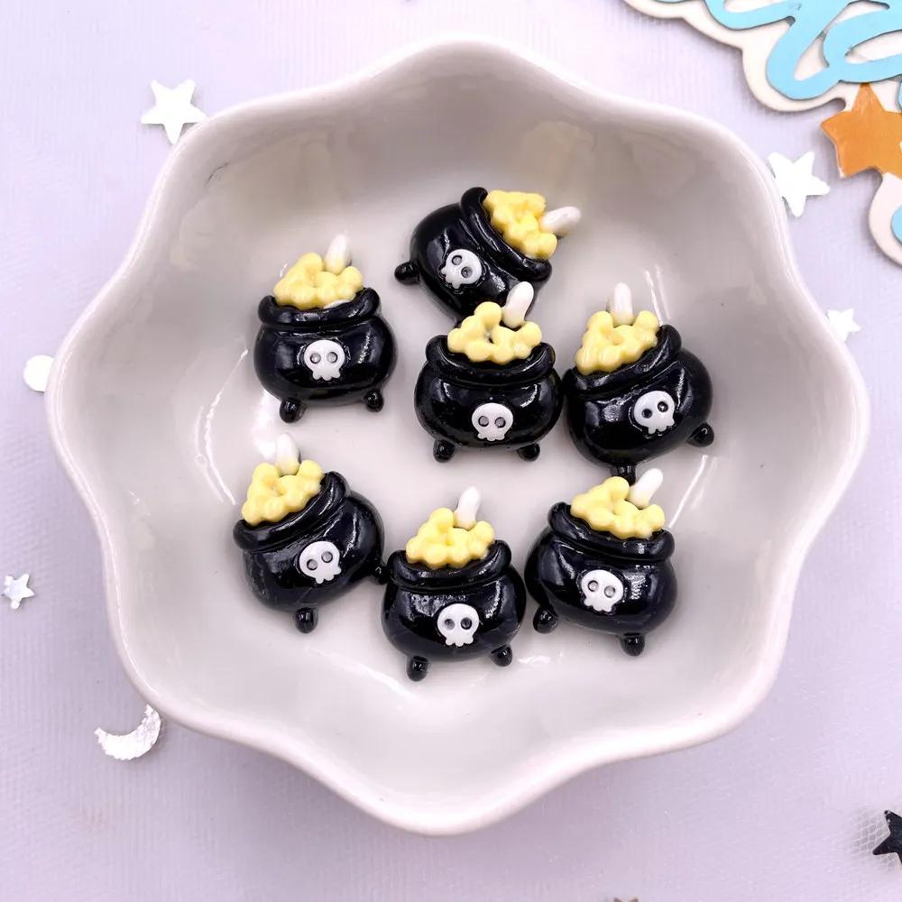 10 шт. смоляных красочных милых фигурок в виде ведьминой шляпы, кошки, летучей мыши, черепа, плоских камней, сделай сам, бант, украшение на Хэллоуин, аксессуары для скрапбукинга