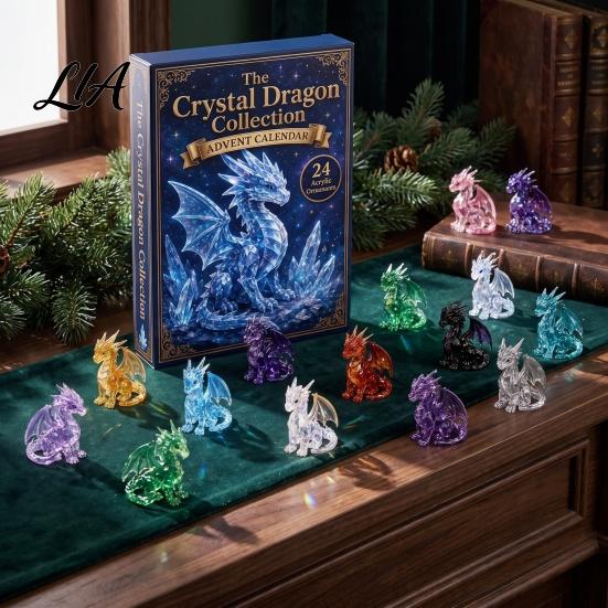 Countdown Gift Box Christmas Dragon Calendar, with 24 Acrylic Decorations, Days Souvenir Ornament Box, Holiday for Lovers Decorations