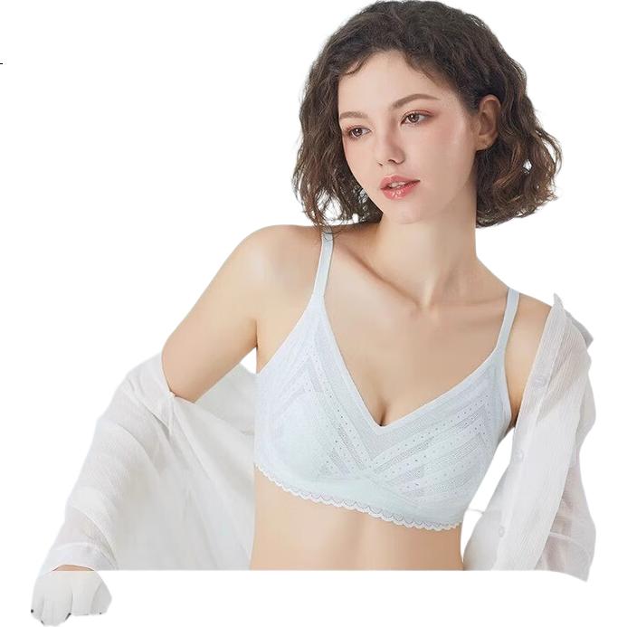GUJIN Summer Ultra-Thin Bra with Fixed Cups, Women's Wireless Bra, Rabbit Ear Sleep Bra, Makes Large Breasts Appear Smaller