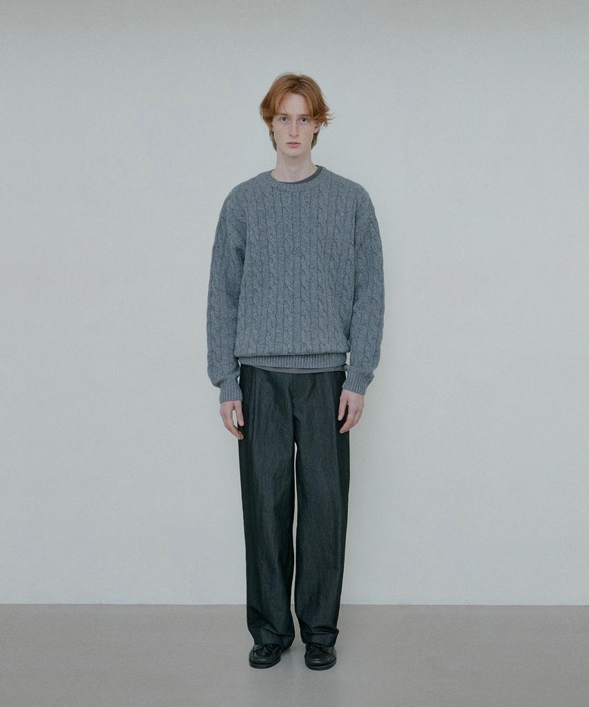 BLANKROOM Wool Cable Knit_Melange Gray