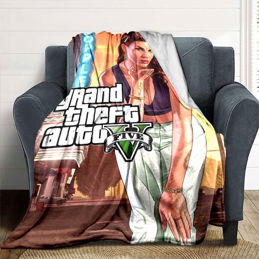 1 шт. Мягкое фланелевое одеяло Grand Theft Auto с дизайнерским принтом. Уютное одеяло для всех сезонов, идеально подходит для дивана, кровати, офиса