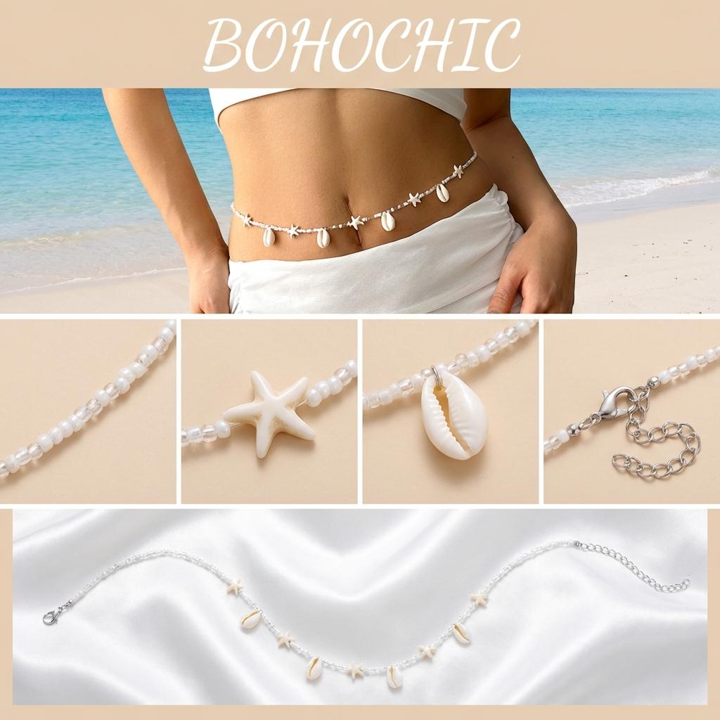 Classic Colorful Rice Beads Shell Waist Chain for Women Hand-woven Bohemian Starfish Belly Chain Summer Beach Body Jewelry