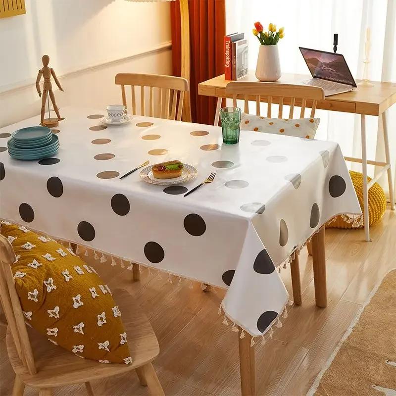 Прямоугольная скатерть с кисточками, домашний минималистичный коврик для обеденного стола, водостойкая, маслостойкая, легко чистящаяся ткань для журнального столика