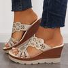 Women's Rhinestone Cut-out Wedge Sandals Open Toe Non-slip Slides Shoes Lightweight Outdoor Slippers