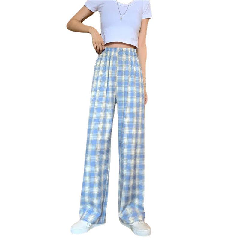 Spring/Summer 2025 Women's Checkered Loose Slimming Wide-Leg Pants - Korean Style Trend