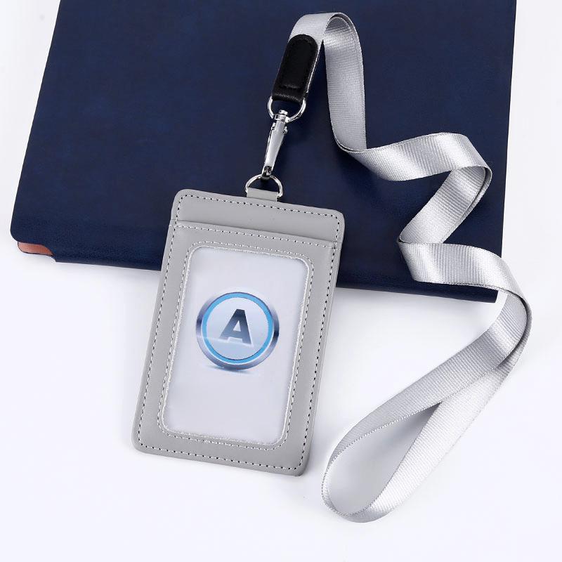 Fashion Genuine Leather ID Holder Business Staff Job Number Card Holders with Lanyard Bus Card Cover Student Worker Employee Card Case