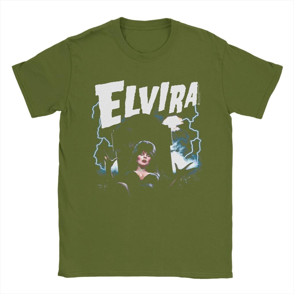 Elvira Mistress of The Dark Grave and Lightning Unisex TShirt Vintage Tees Short Sleeve Crewneck TShirts Cotton Plus Size Clothes