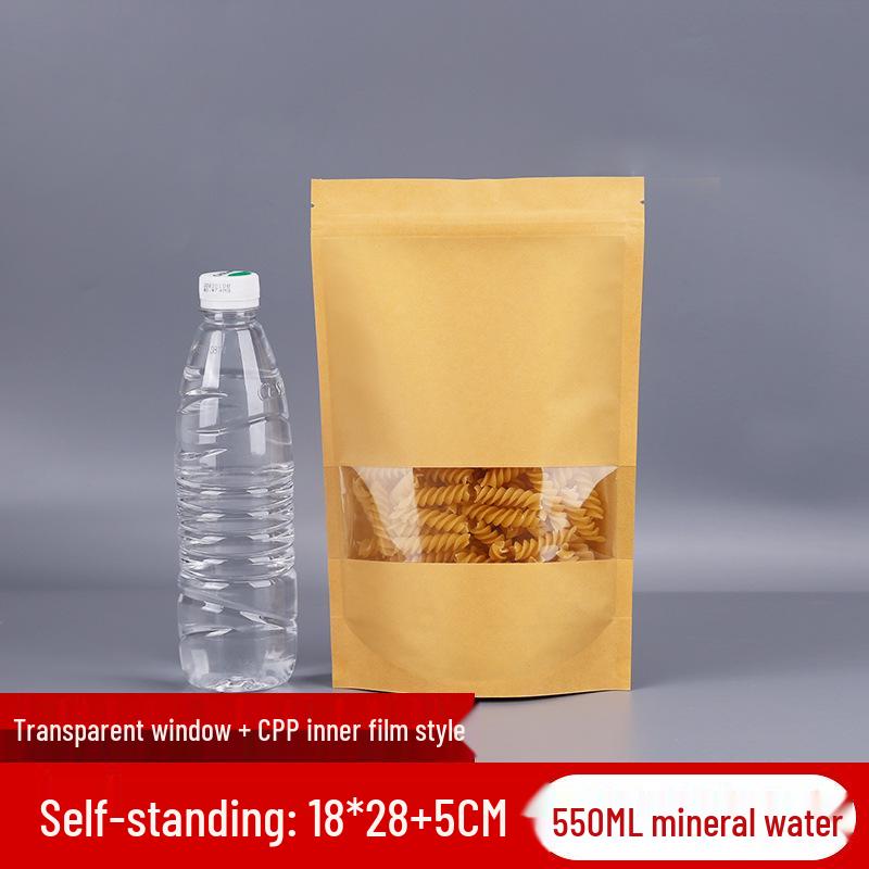Self-Standing Transparent Window Kraft Paper Food Bag - Moisture-Proof & Self-Sealing for Tea Packaging