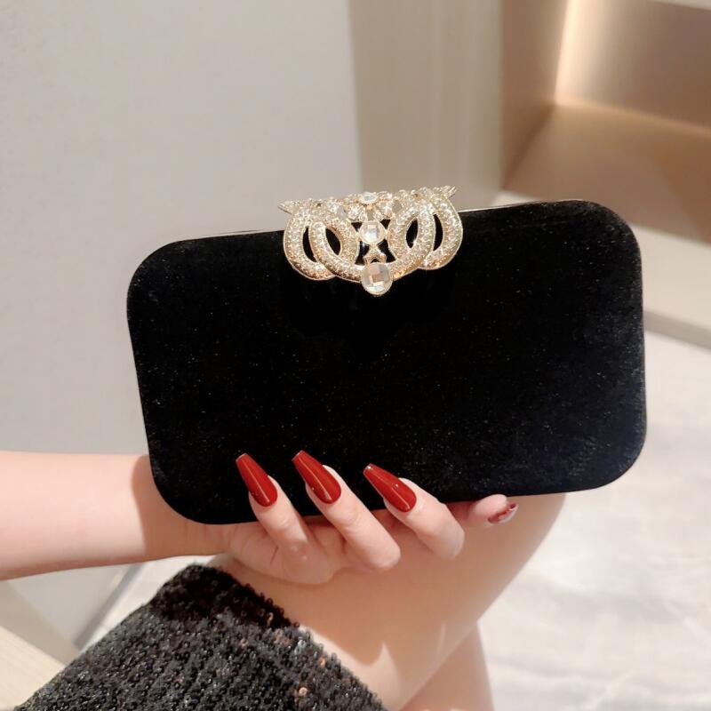 Luxury Diamond Crown Evening Bags Vintage Velvet Clutch Bags Lady Shiny Party Handbag Fashion Dinner Small Square Shoulder Bags
