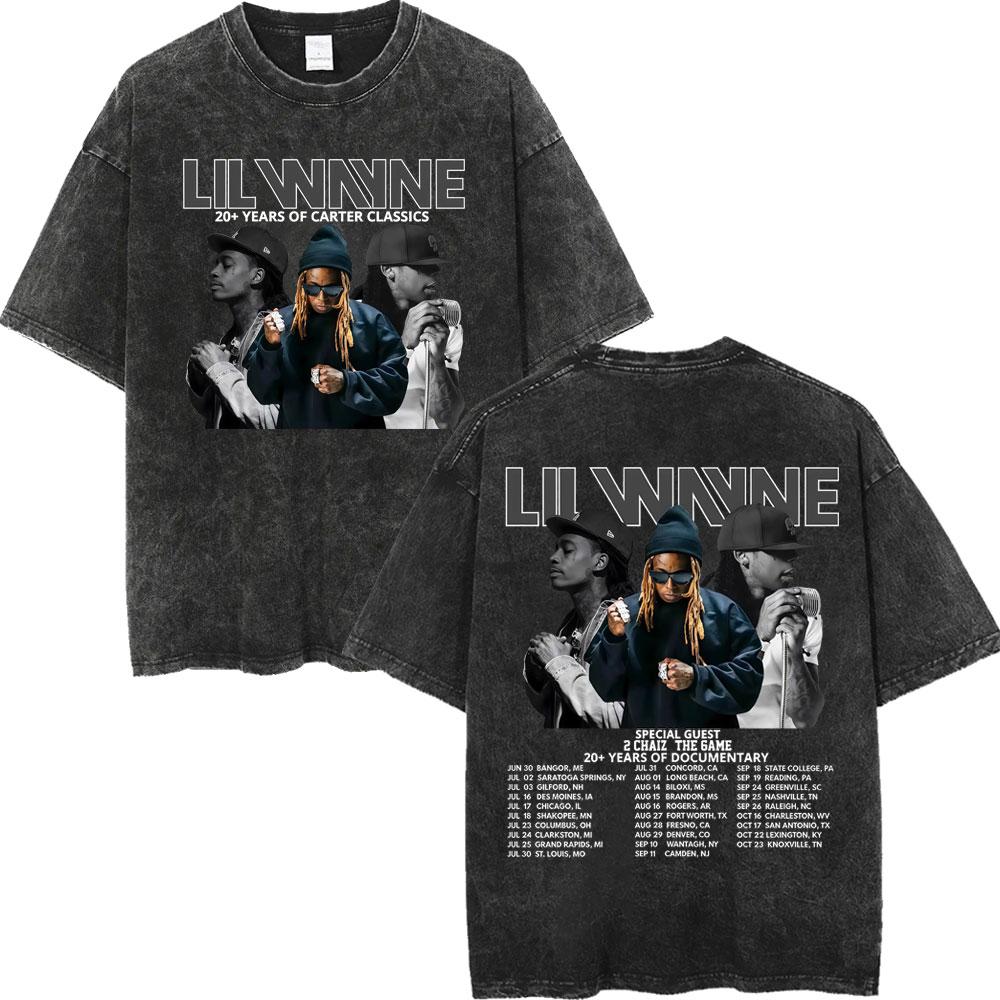 Vintage Washed Rapper Lil Wayne Print T Shirt High Quality Fashion Short Sleeve Tshirt Men Women Summer Casual Cotton Tshirts