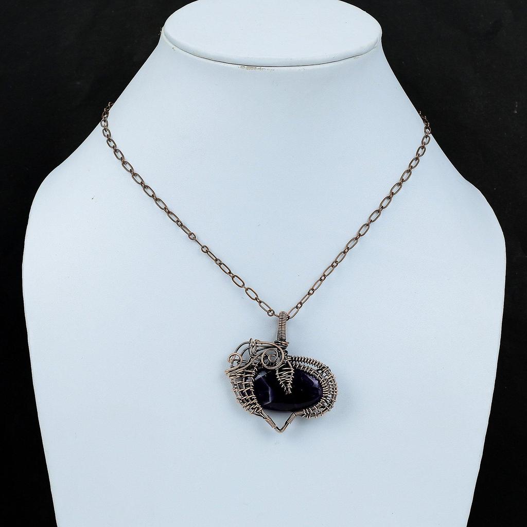 Кулон из аметиста шеврон, кулон, обмотанный медной проволокой, кулон ручной работы, обмотка проволокой, украшения из драгоценных камней, подарок для него, медные украшения, удивительный кулон