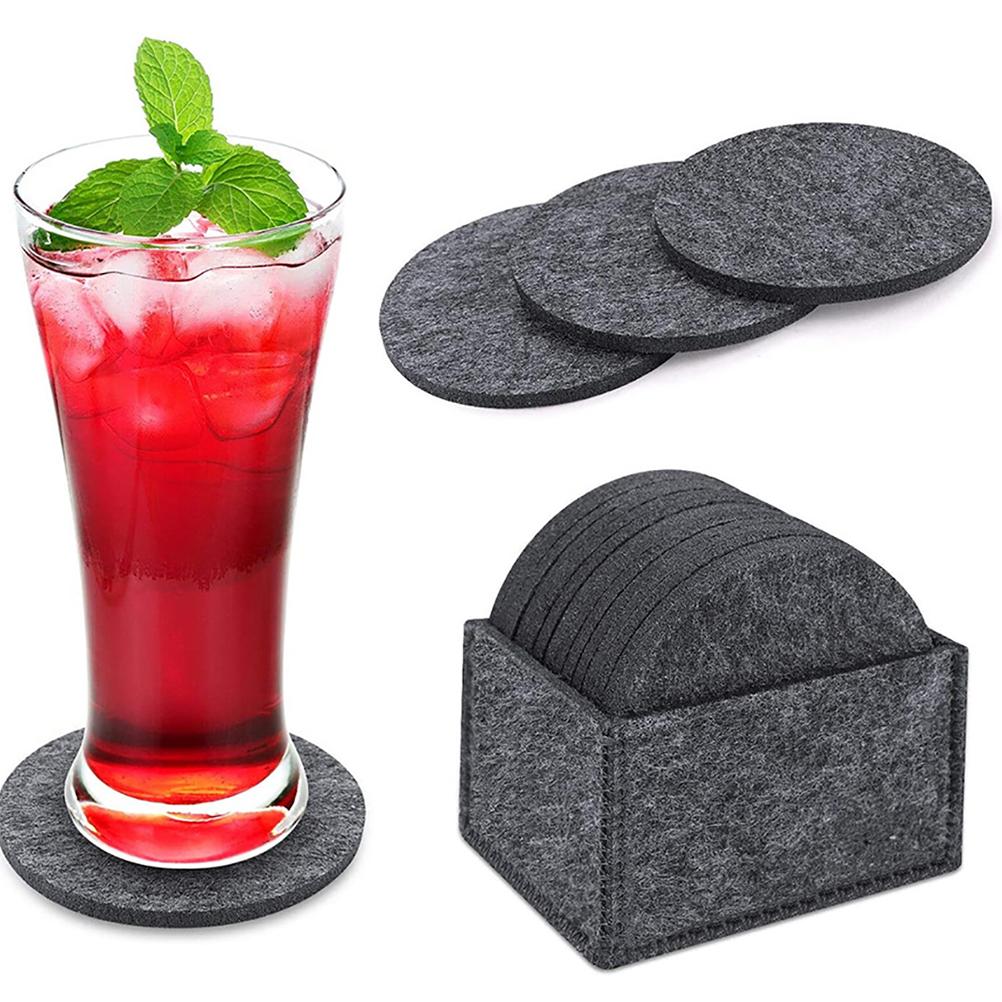 14 Pcs Round Felt Coasters with Storage Box Water Absorption Table Coaster for Drinks Cups Bar Glass