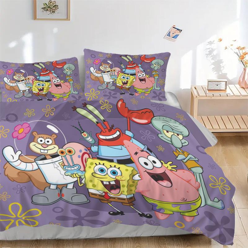 Spongebob Squarepants Adventure Print 3Pcs Bedding Setduvet Cover With 2 Bedropillowcase Home Birthday Gift