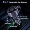 Выдвижное автомобильное зарядное устройство 4 в 1 60 Вт быстрое зарядное устройство для телефона с двойным выдвижным кабелем USB A USB C порты для телефонов