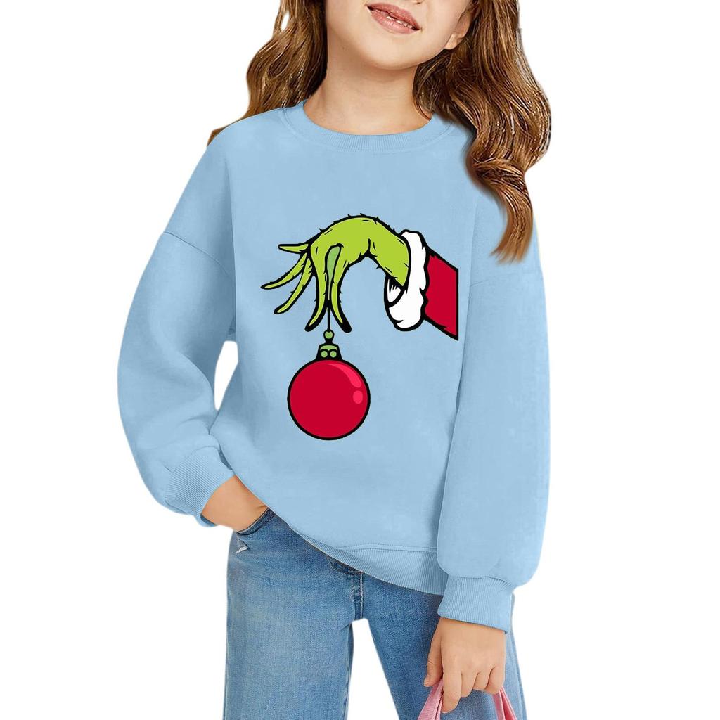 Рождественские пуловеры с круглым вырезом для девочек, детские топы с принтом