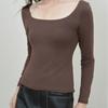 Женская базовая футболка с круглым вырезом, ткань с кашемировым протеином, удобная и дышащая, облегающая и тонкая, с длинным рукавом, приятная к коже и теплая, простая майка