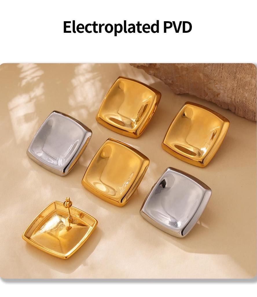 Винтажные геометрические квадратные вогнутые серьги из титановой стали с покрытием из золота 18 карат
