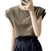 Футболка женская с защипами на плечах, французская, круглая, нежная, офисная, скромная, свободная, для взрослых, с красивым дизайном, элегантная, зеленого цвета хаки [J-Scott],