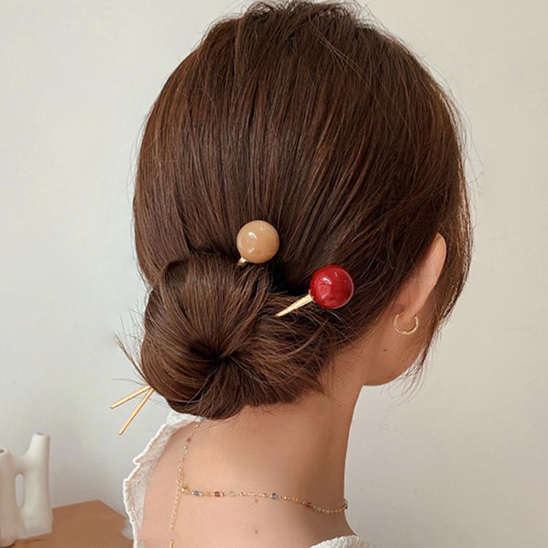 Hallow Women Fashion Hairpin Straight Ball Metal Hair Stick Pin Headdress Elegant Jewelry Accessories Wedding Party Headwear