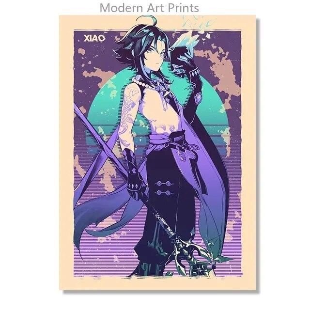 Ретро Genshin Impact Ganyu Hutao игровой плакат печать на холсте настенные аниме фотографии домашний декор комнаты без рамки