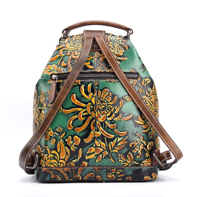 Женские рюкзаки из натуральной кожи с 3D тиснением и цветами, винтажный дизайн, сумки из коровьей кожи GZW