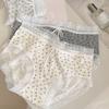 Нижнее белье для девочек со средней талией, сладкие цветочные кружевные трусики из чистого хлопка с промежностью, дышащие трусики с бантом