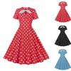 Women's Round Neck Bow Tie Polka Dot Short Sleeve Retro Swing Dress