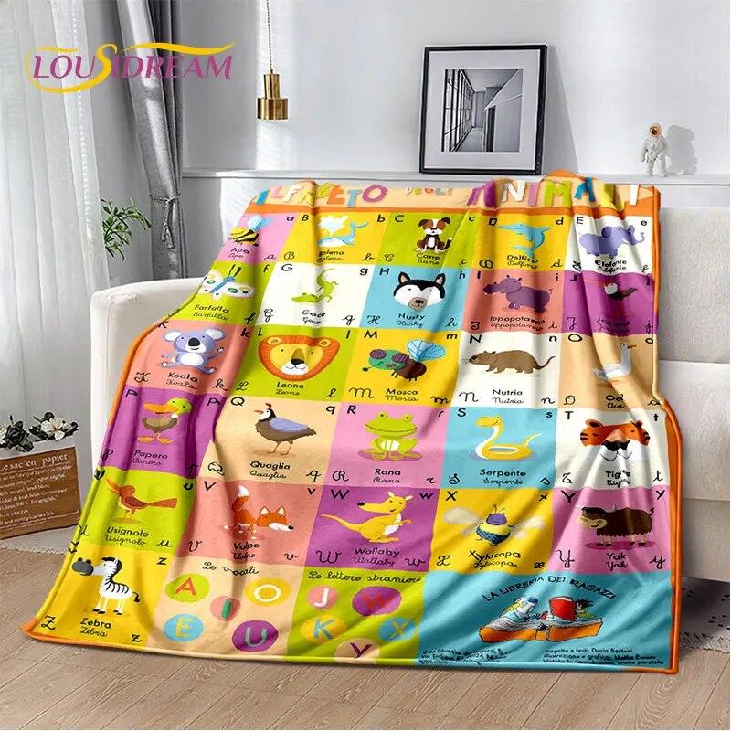 ABC Cartoon Alphabet Children Kids Early Education Soft Plush Blanket,Flannel Blanket Throw Blanket for Living Room Bedroom Sofa