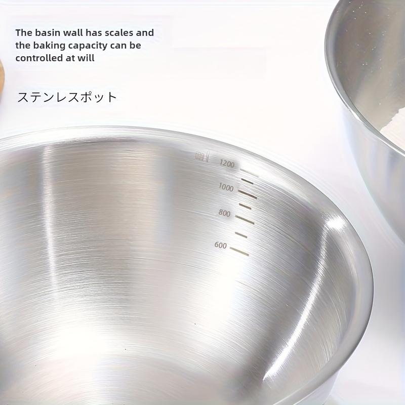 3pcs Stainless Steel Bowl Set with Scale for Baking Cooking Food Storage Large Capacity Mixing Bowls Home Kitchen Tools