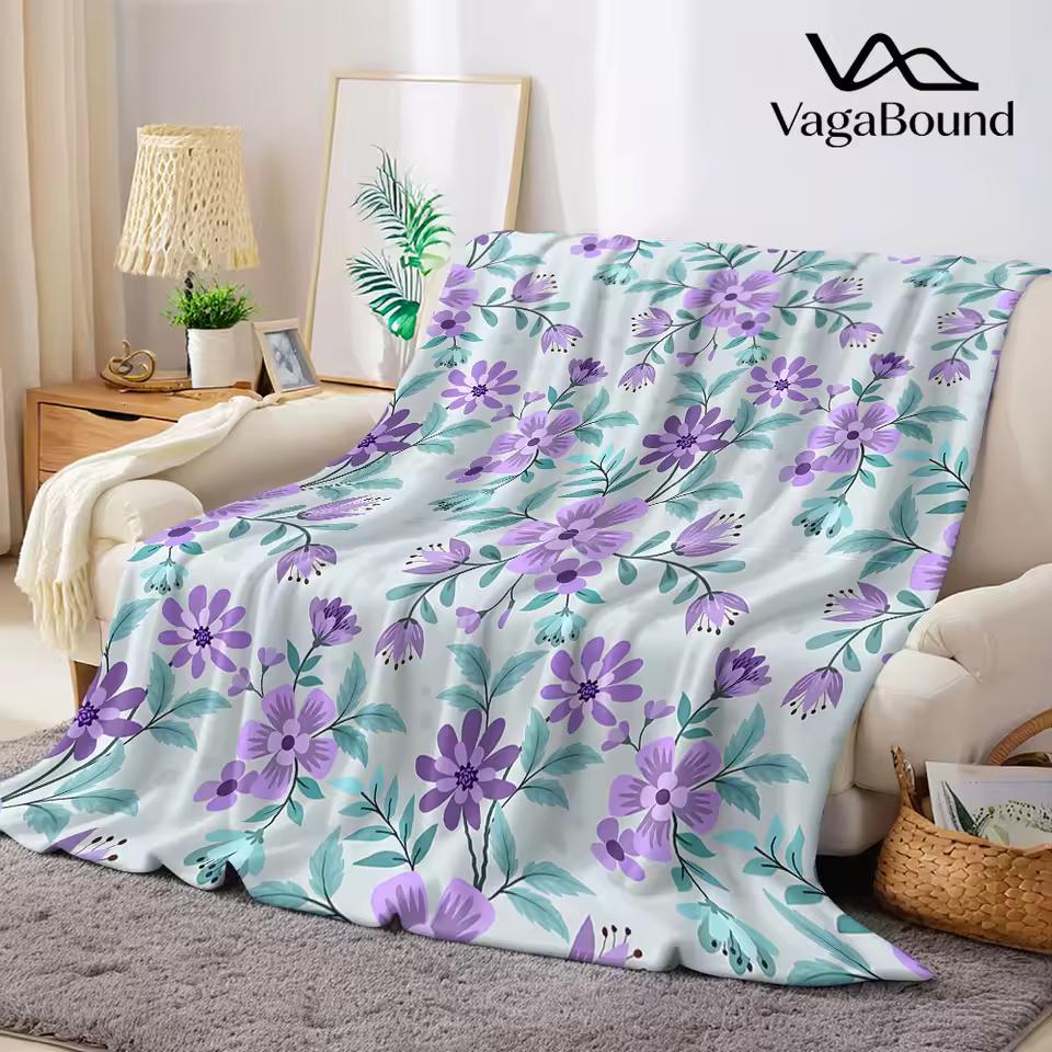 Purple Floral Vine Flannel Blanket Warm Soft Halloween Christmas Decorative Couch Warm Cozy All-Season Gift