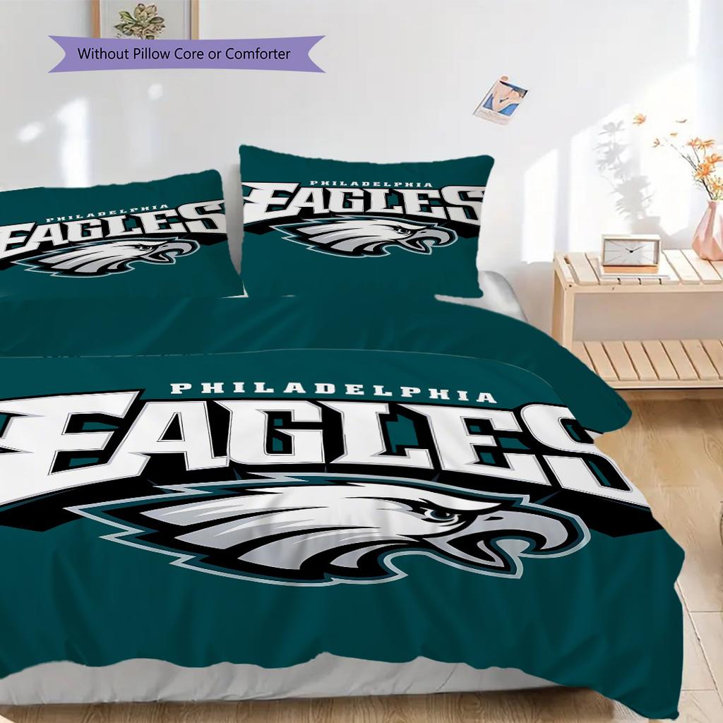Постельное белье с узором Philadelphia Eagles Комплект одеял Покрывало Наволочка Домашний Декор Подарок на День Рождения (1 пододеяльник + 2 наволочки, без наполнителя)